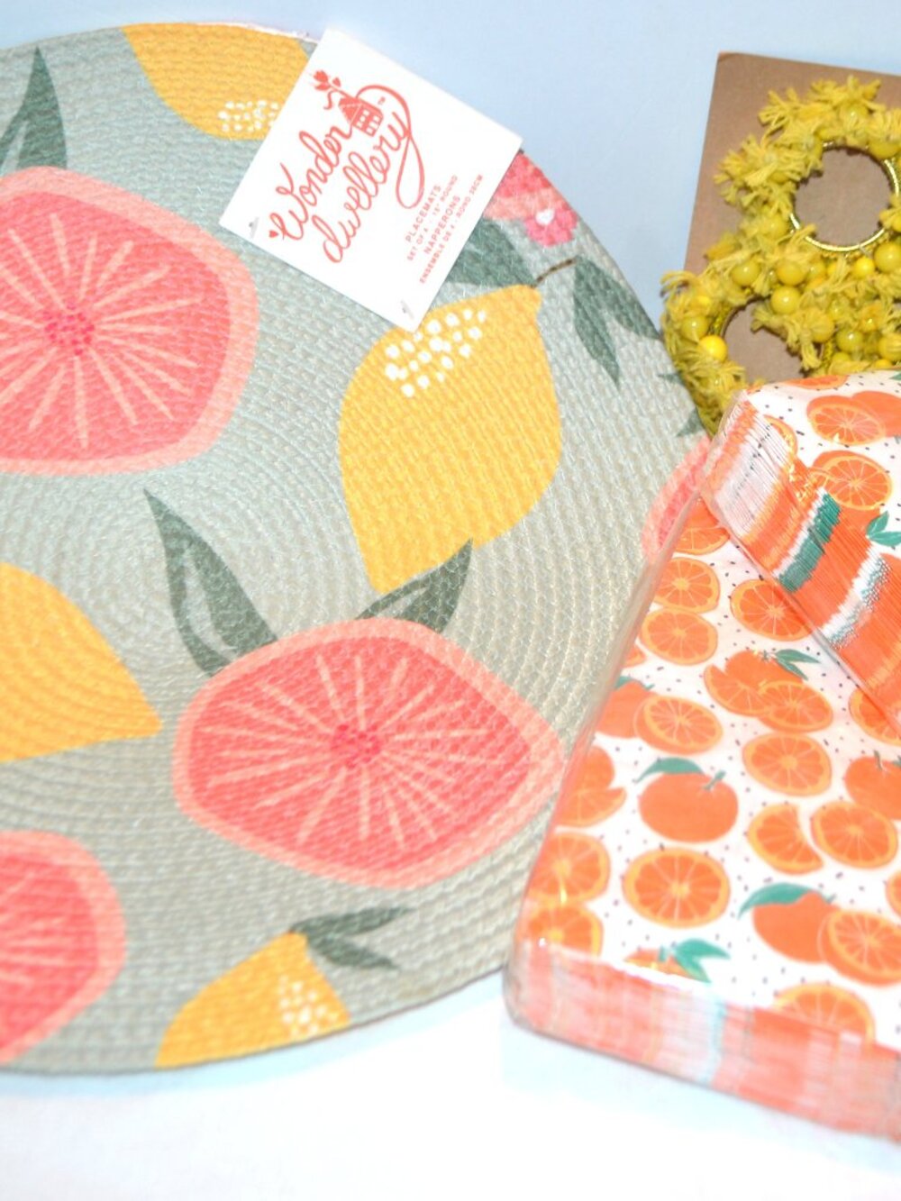 Table Goods Fresh Citrus Set Placemats Napkin Rings Paper Napkins